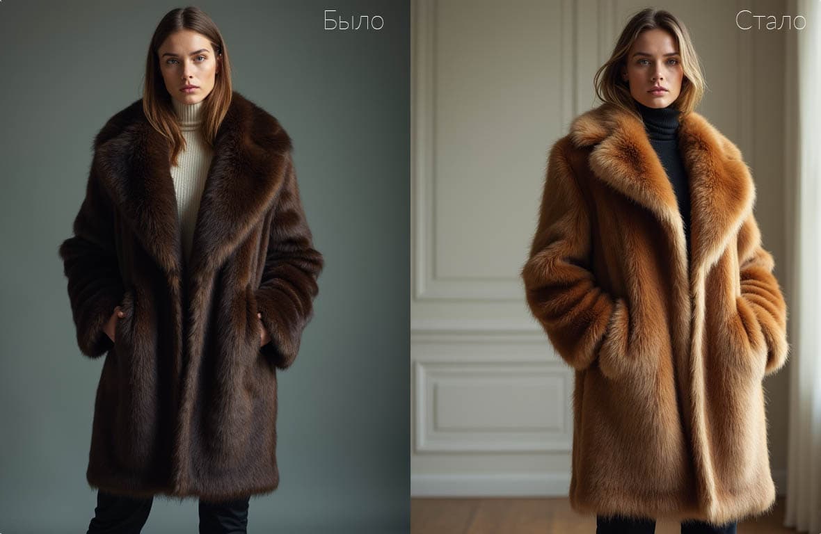 Окрашивание норковой шубы — до и после