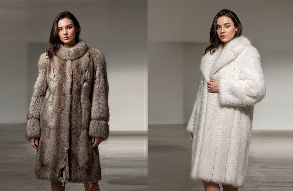 Окрашивание шубы из песца — до и после