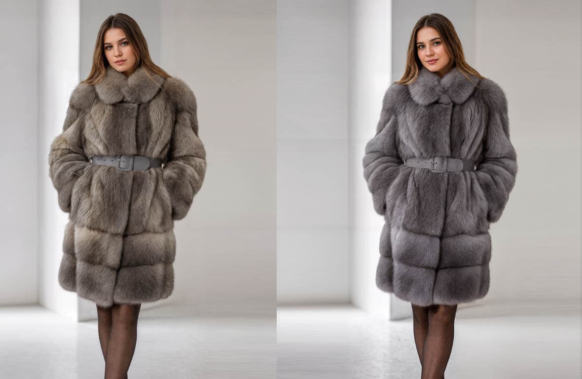 Окрашивание шубы из песца — до и после