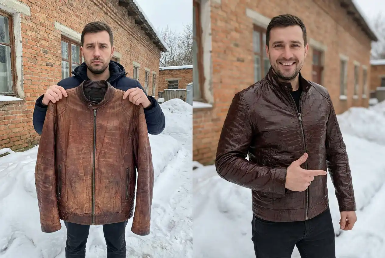 Ремонт кожаной куртки — до и после
