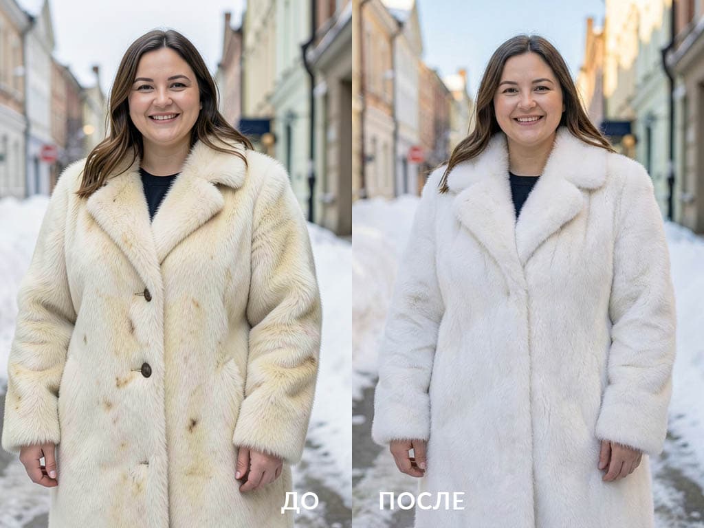 Окрашивание шубы — до и после