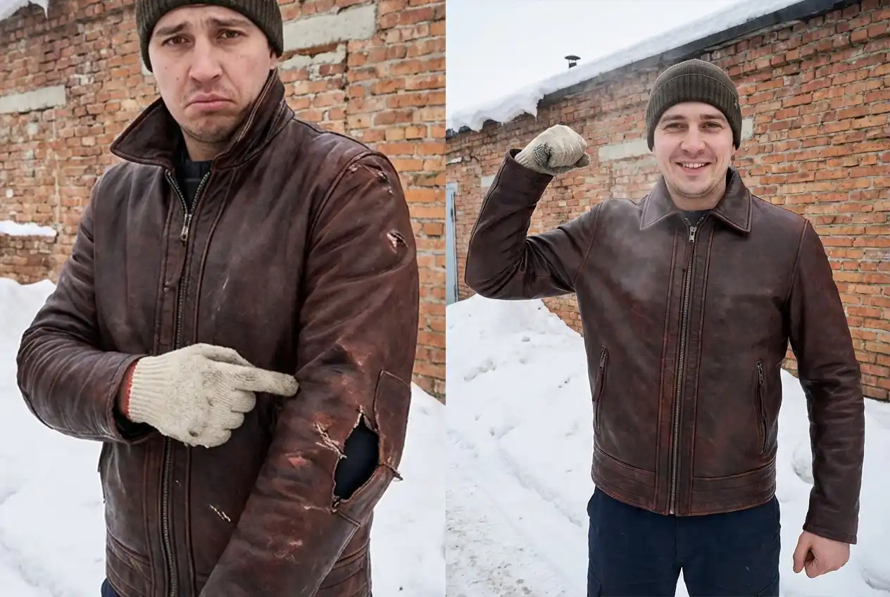 Ремонт кожаной куртки — до и после