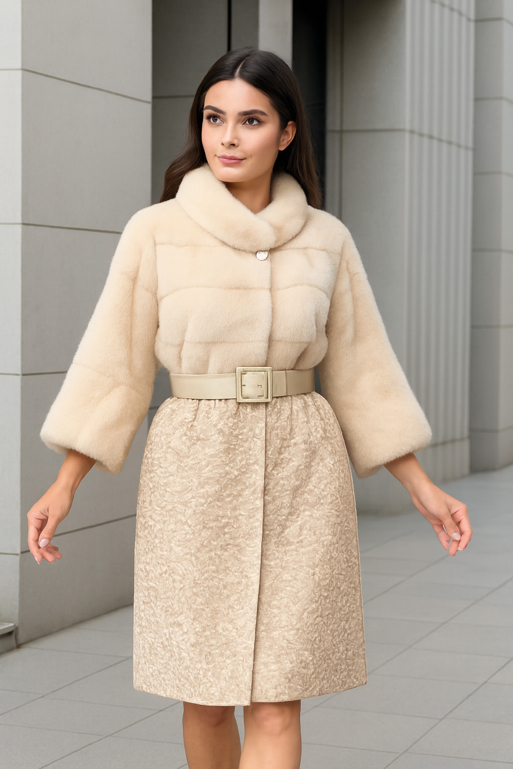 Пальто норковое бежевое