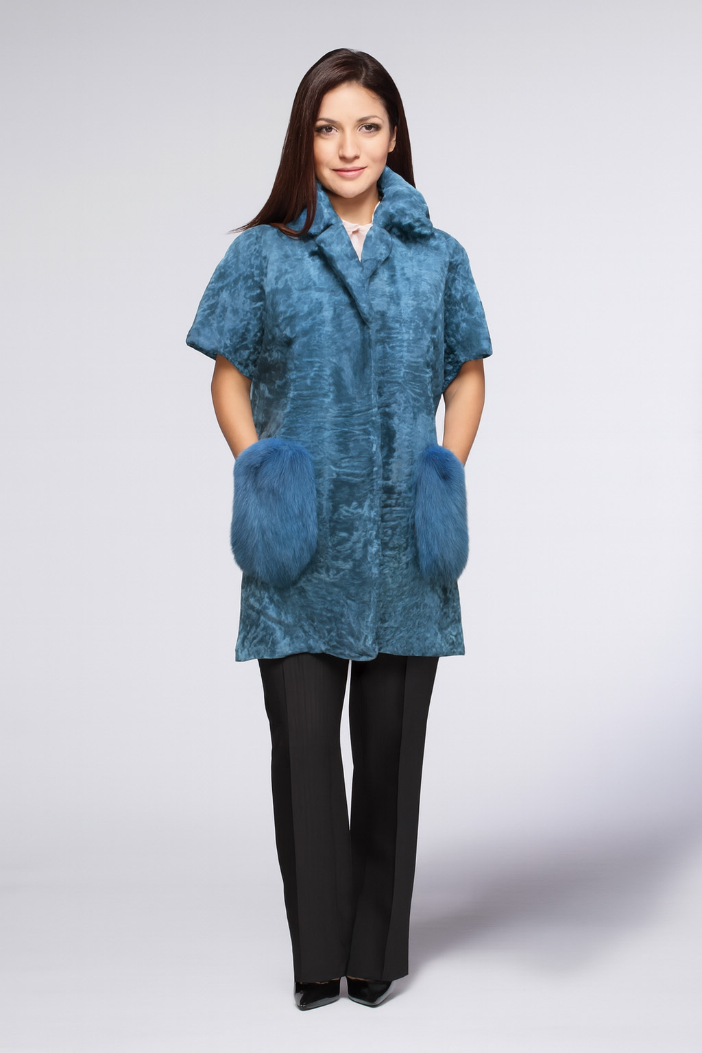 Жакет из каракуля бирюзовый